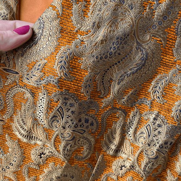 VTG 70s Robert Mager Paris Small Brocade Silk Vest Covered Buttons Adjustable - Picture 11 of 12